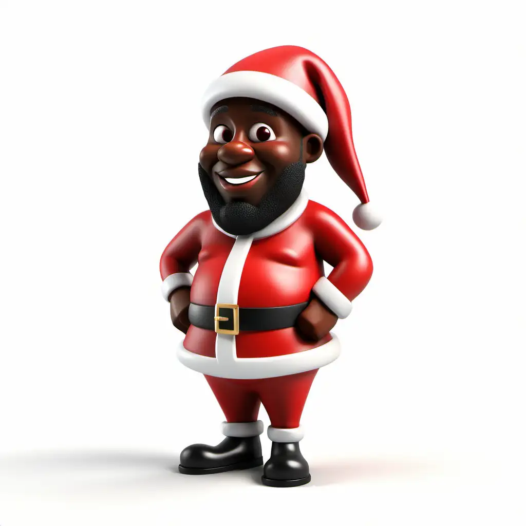 simple cartoon of a 3D black man Santa. white background.
