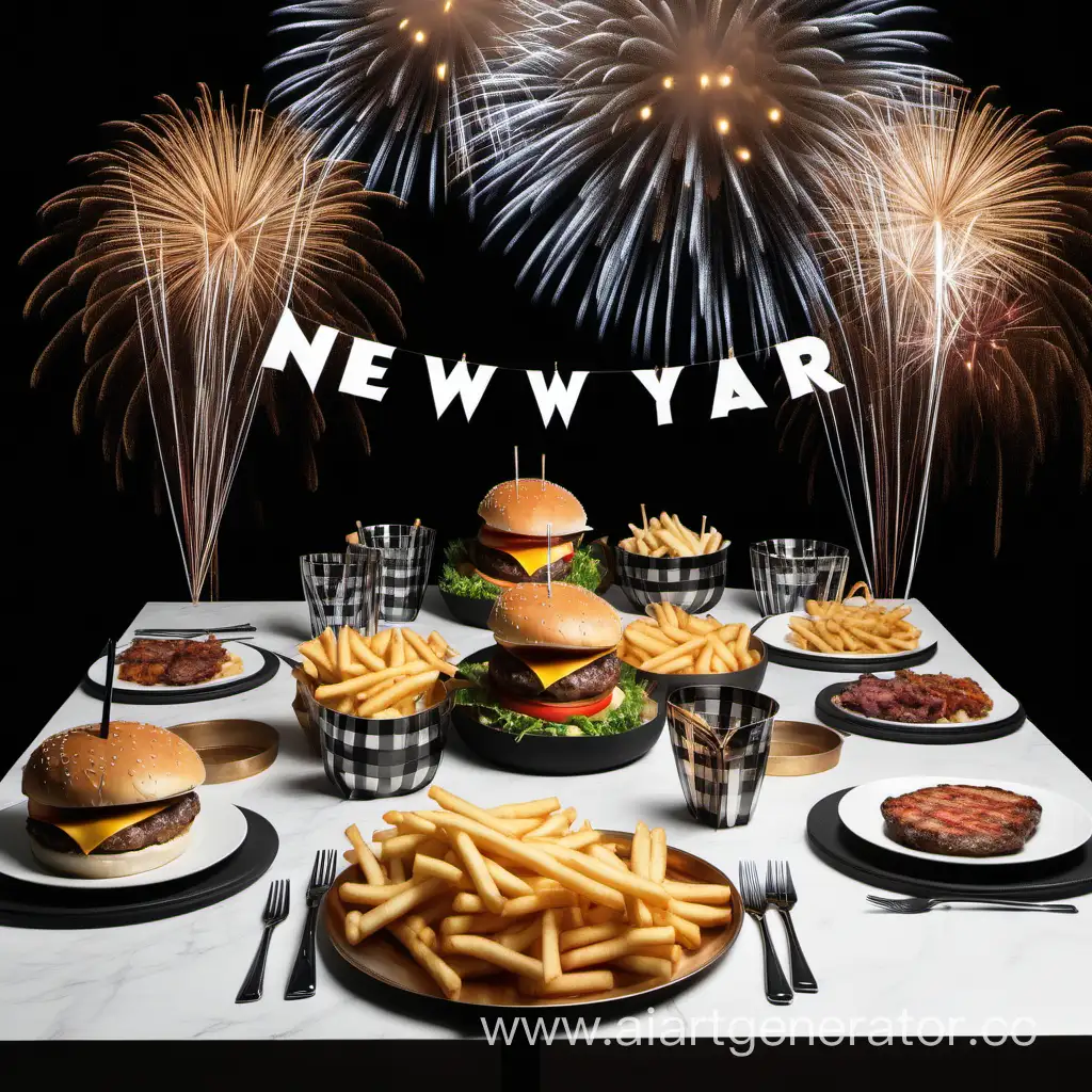 New Year's Eve table with nothing but burgers on it