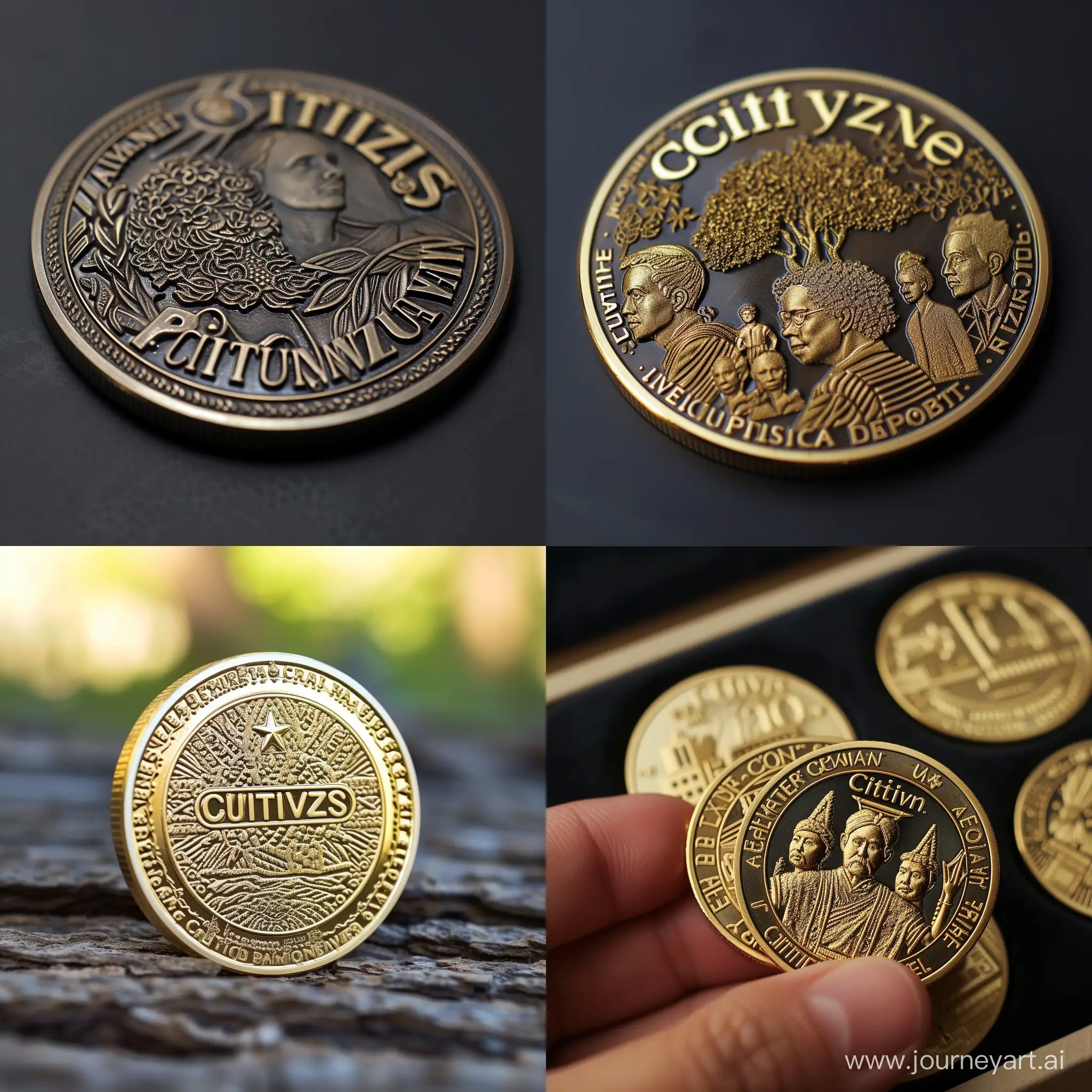 Certainly! The "Citizen" digital coin is designed to emulate the physical coin while incorporating blockchain features. It symbolizes unity through a blend of diverse ethnicities, promoting inclusivity and harmony in a decentralized world. The blockchain technology ensures transparent and secure transactions, fostering a global community of citizens connected by a common digital currency.