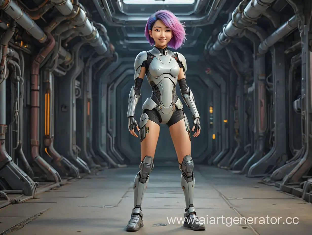 Futuristic-Asian-Cyborg-with-Colored-Hair-Speaking-and-Smiling