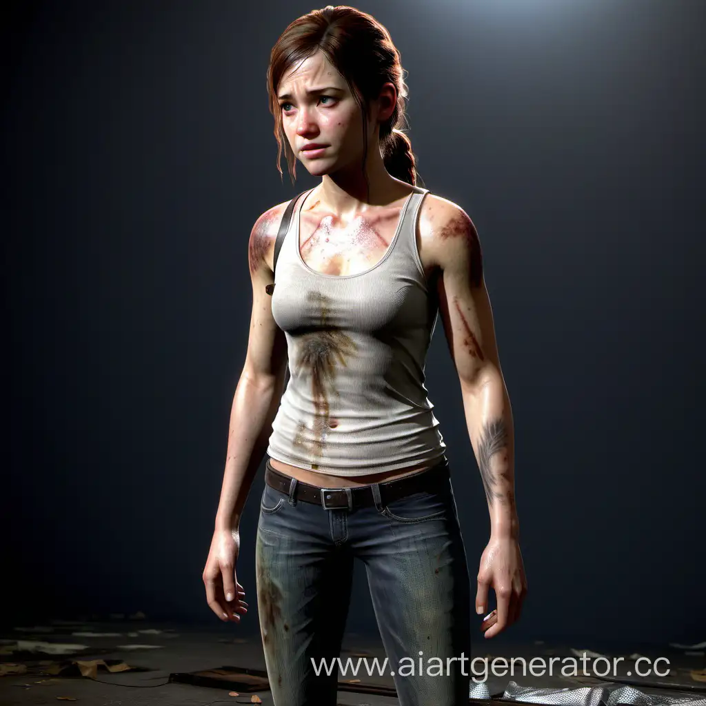 ellie from the last of us wearing leggings and a clear acrylic bra