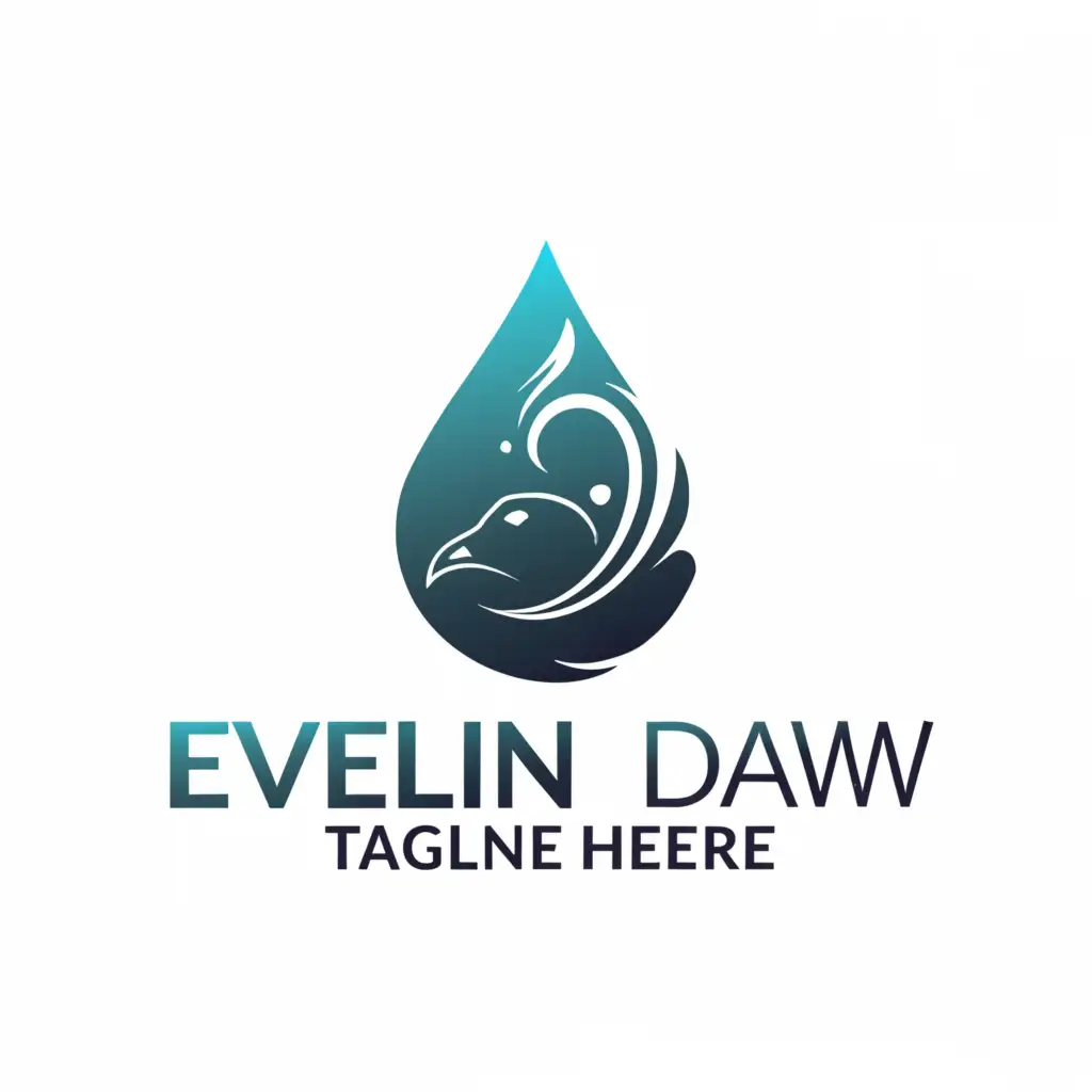 a logo design,with the text 'Eveline Daw', main symbol:crow head inside dripping water droplet, cold colors, ink brush strokes,Moderate,be used in Entertainment industry,clear background