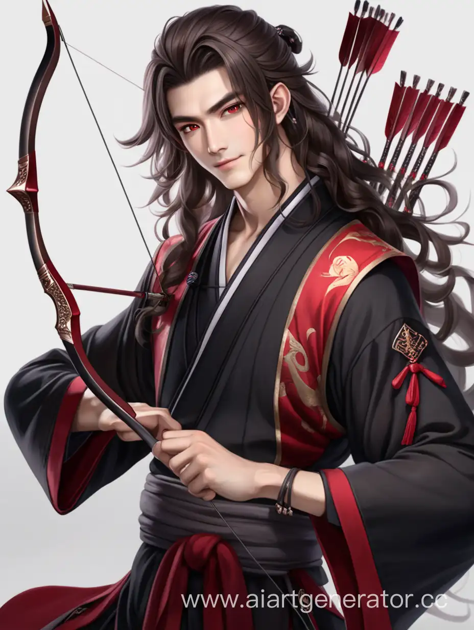 Handsome-Archer-in-Elegant-Black-Hanfu-with-Iron-Bow-and-Arrows