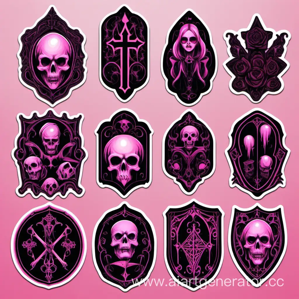 Enchanting-Gothic-Stickers-in-Elegant-Pink-Hues