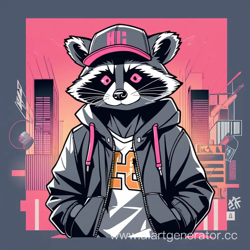 Anime Raccoon with Hip-hop Elements and Clean Design