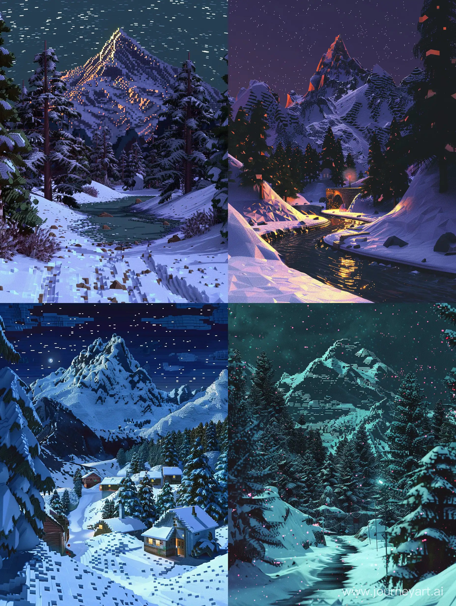 Nostalgic-Snowy-Mountain-Nighttime-Scene-with-Haunting-Low-Poly-Aesthetics