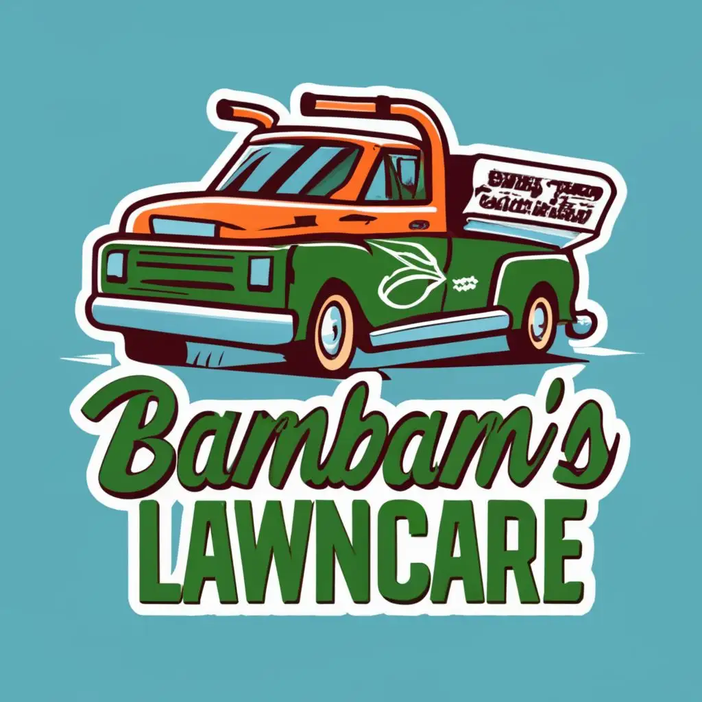 logo, lawncare/ plow truck, with the text "Bambams lawncare", typography, be used in Travel industry
