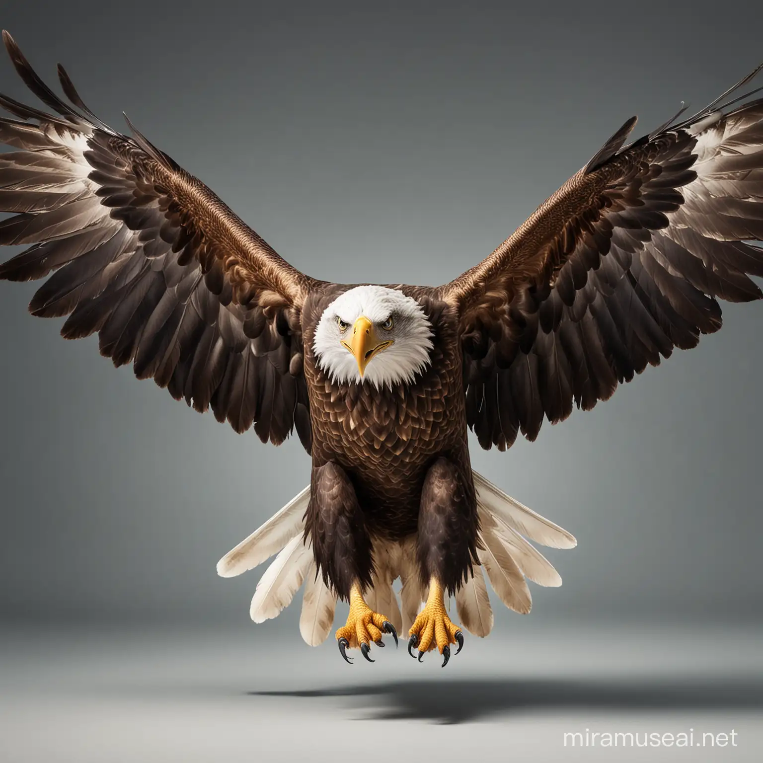 create an image of an eagle facing forward with wings open

