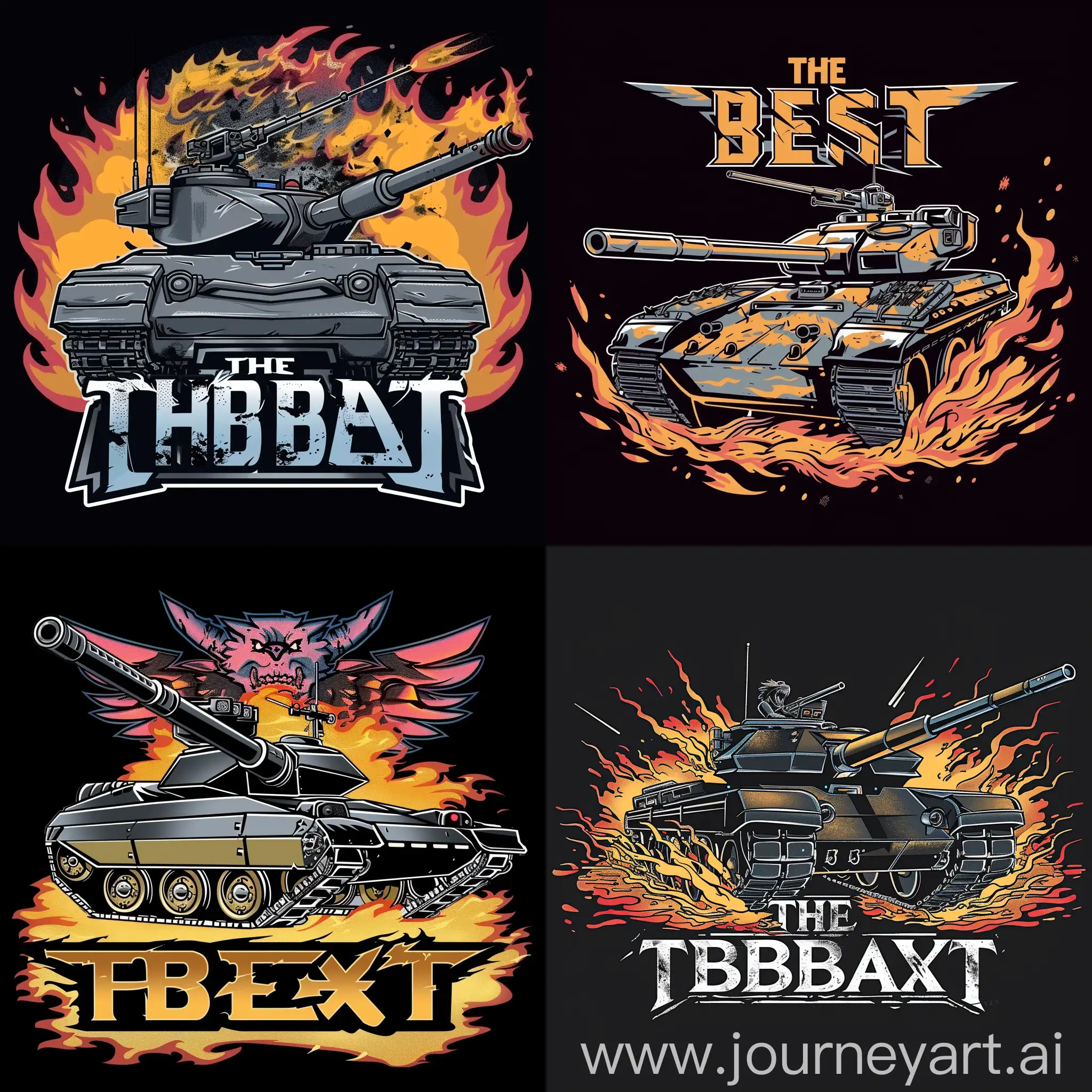 Logo for alliance called The Beast in online war game featuring a futuristic tank with flames in style of comic book clearly showing the alliance name THE BEAST