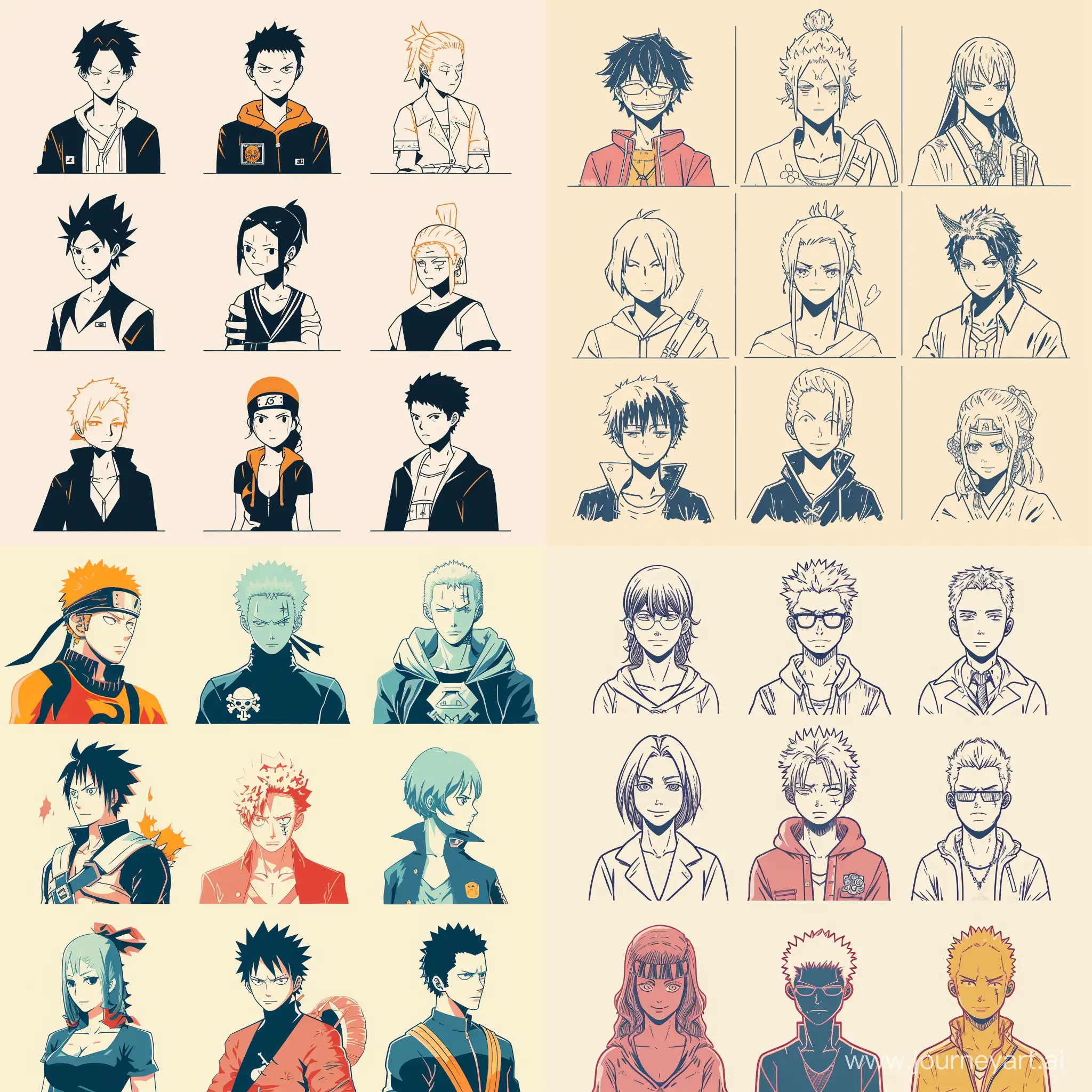 Dynamic-Composition-of-Haikyuu-and-Anime-Characters-in-Minimalist-Line-Art-Style