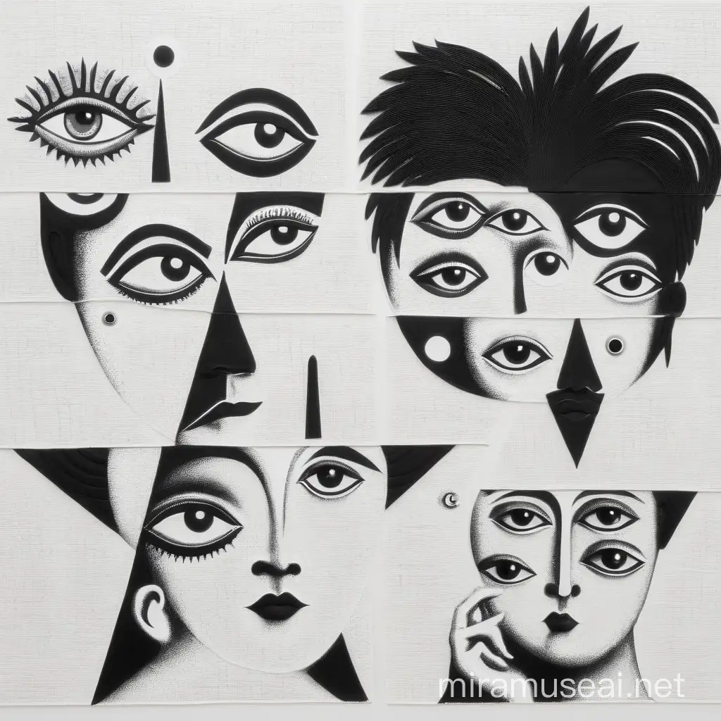 Outsider Art Scan Symbolic 3Eyed Designs on White Background