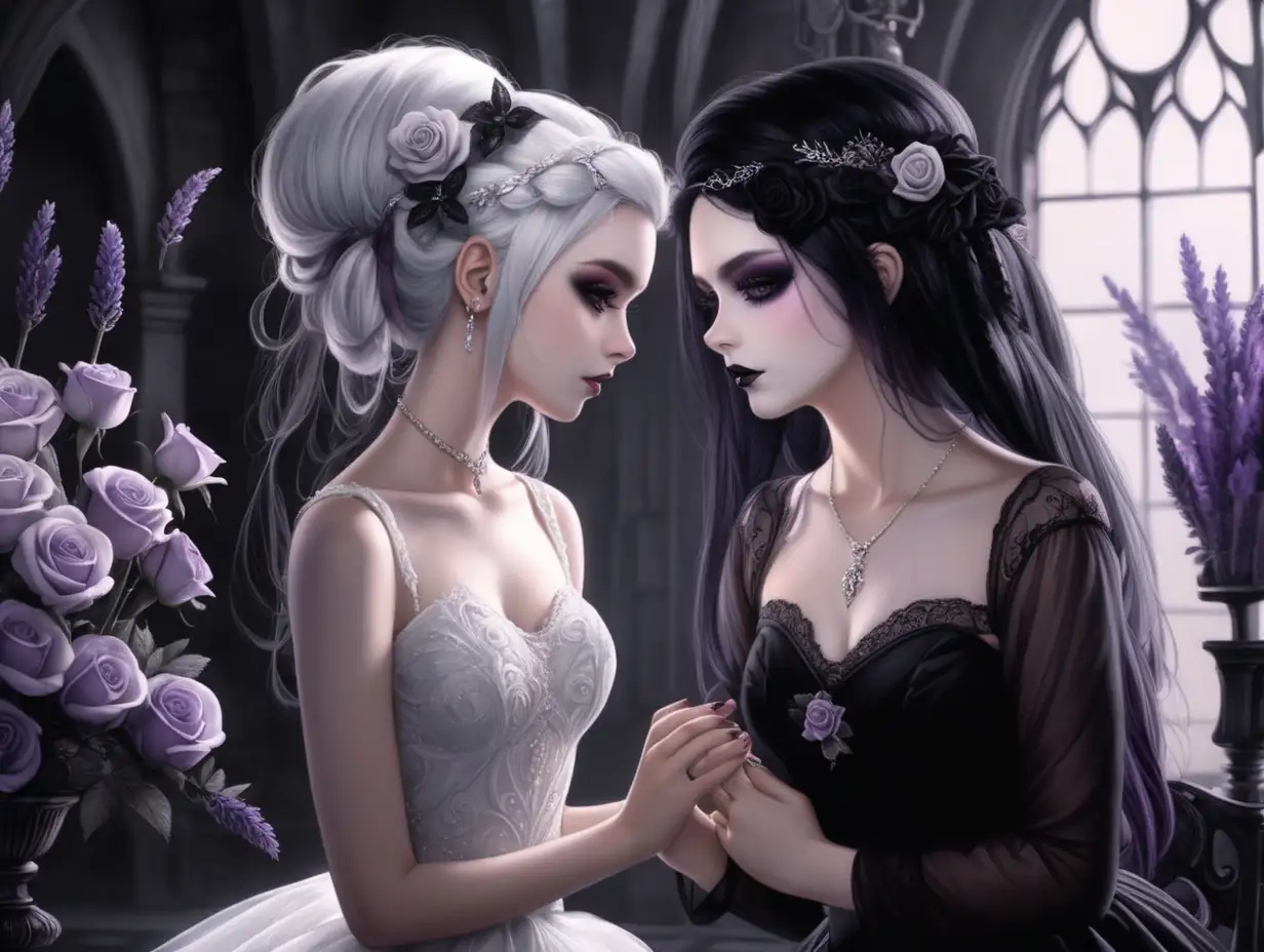 Fantasy Gothic Lesbian Wedding with Lavender and Roses