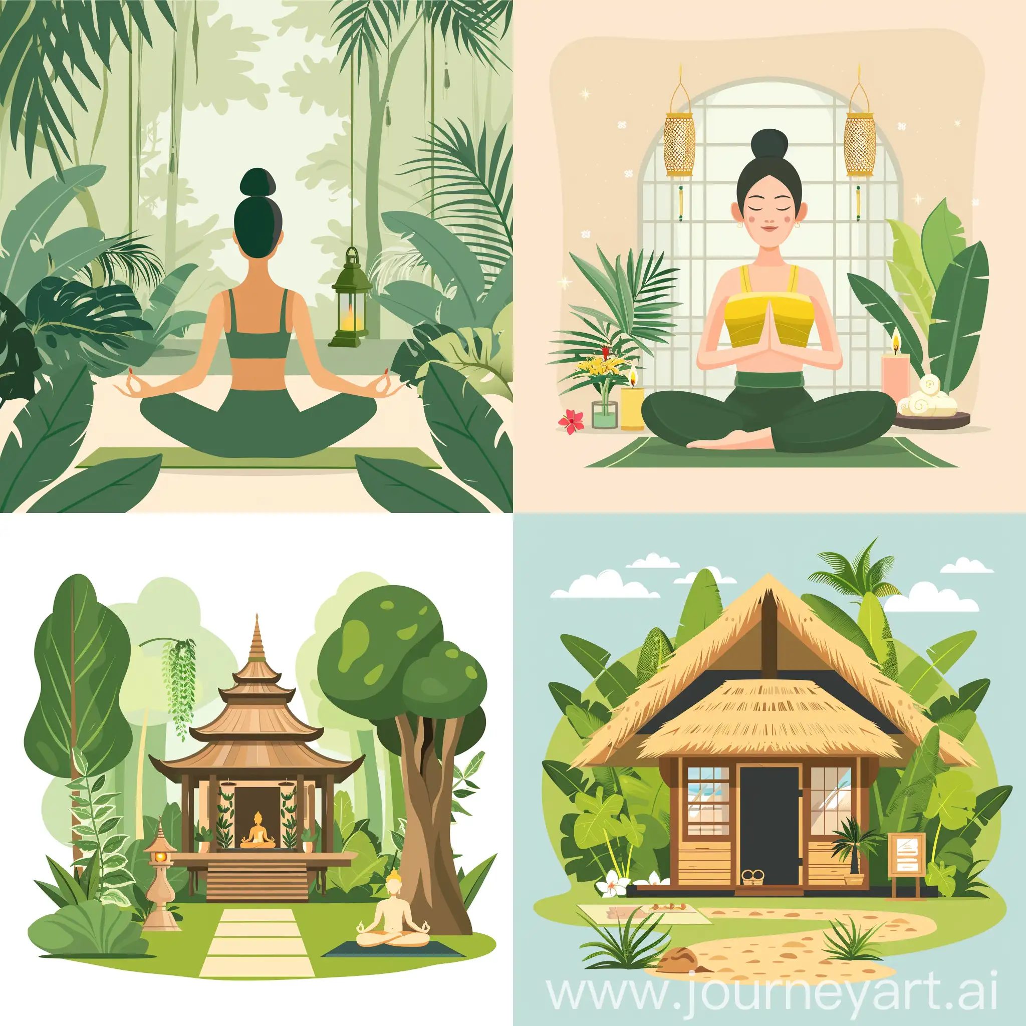Thai-Traditional-Spa-and-Yoga-Experience-in-Serene-Green-Flat-Style