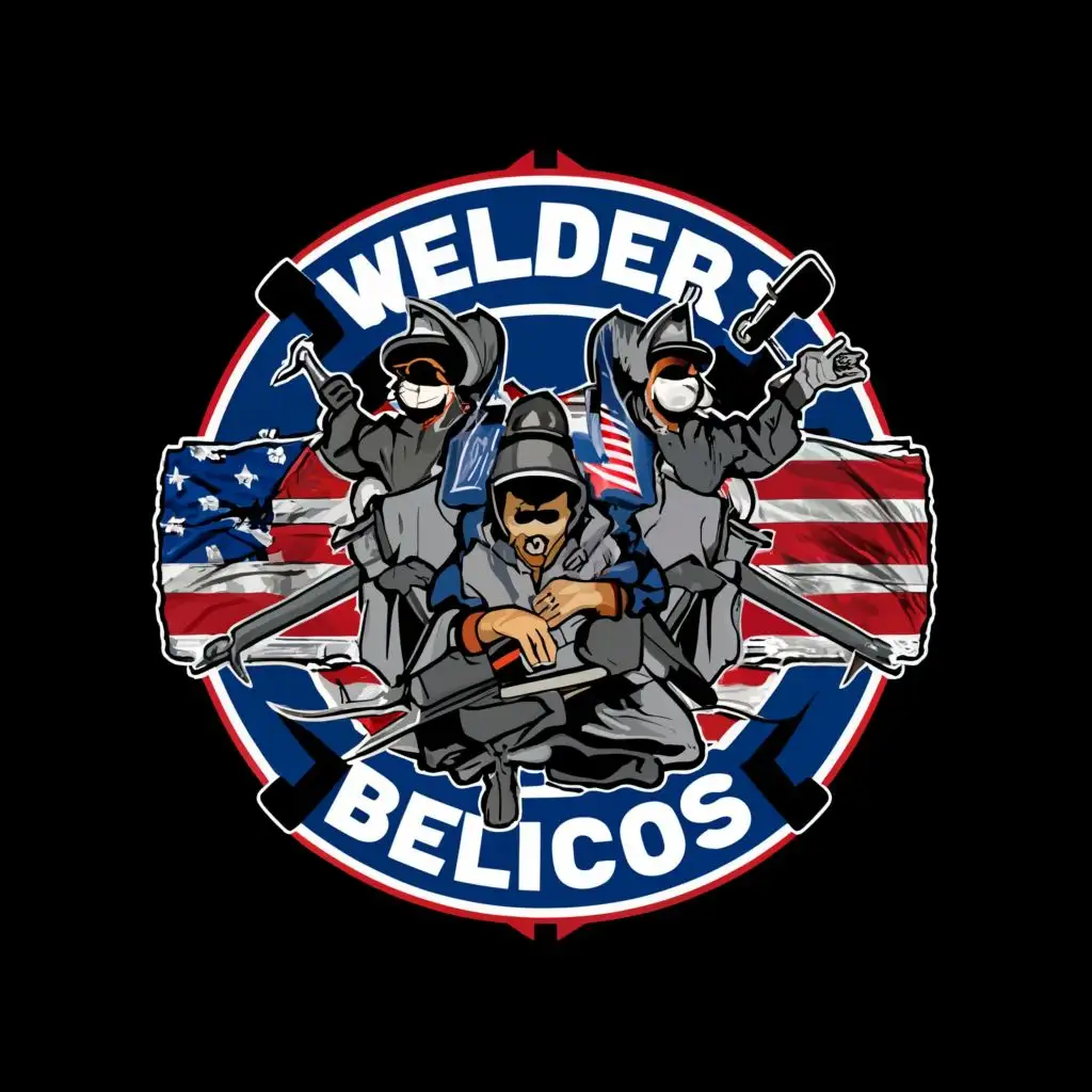 a logo design,with the text ""Welders Belicos"", main symbol:Welding Crew, USA Flag Mexico Flag ,Moderate,be used in Construction industry,clear background