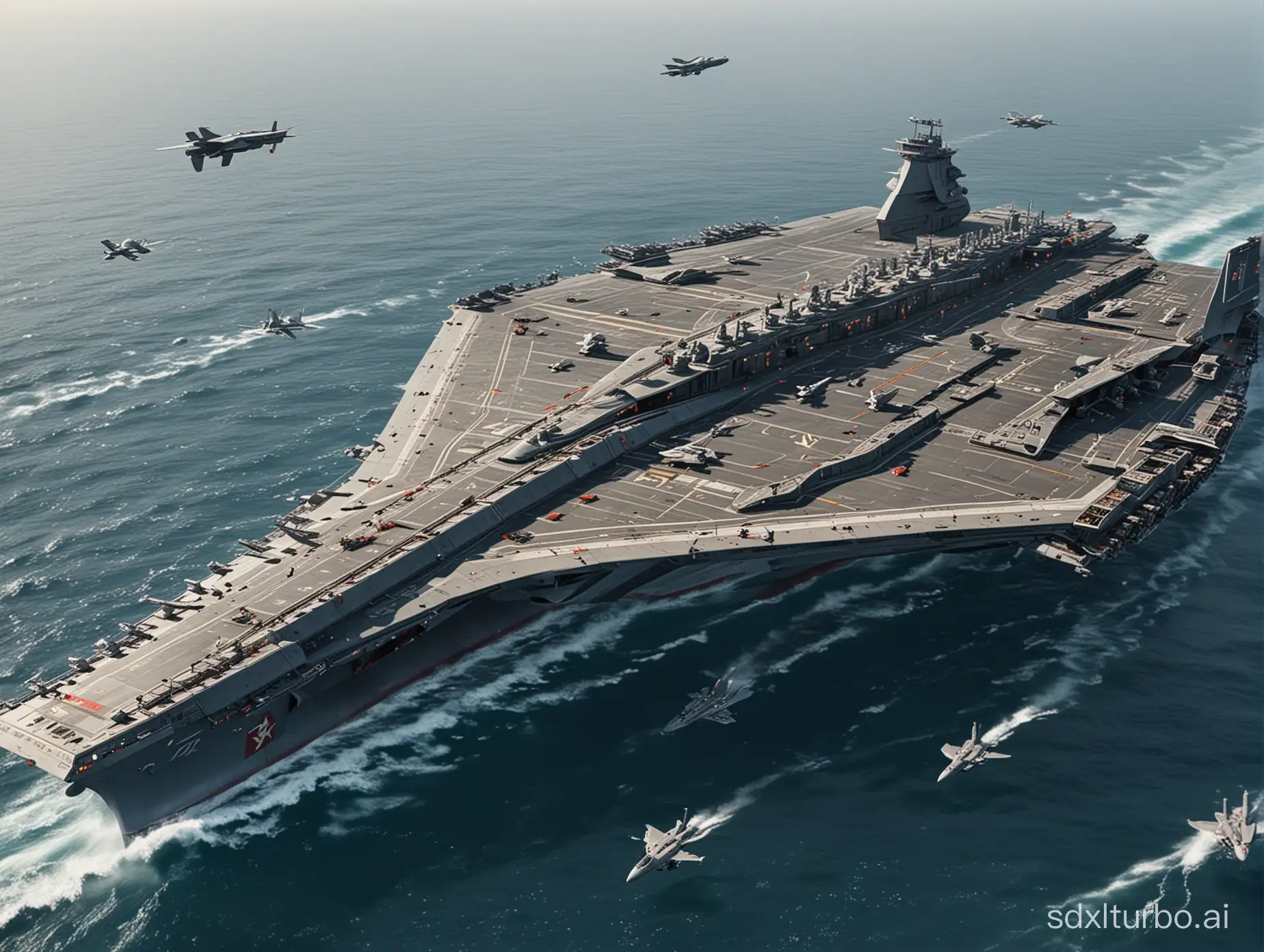 Futuristic-Flying-Aircraft-Carrier-with-Chinese-Architectural-Influence-and-Attack-Drones