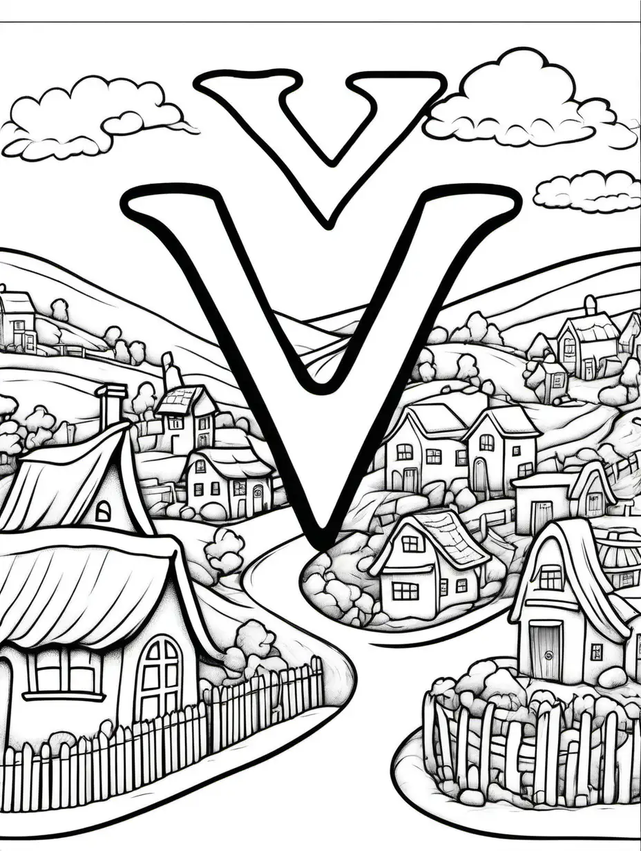 Village Kids Coloring Book Featuring Letter V