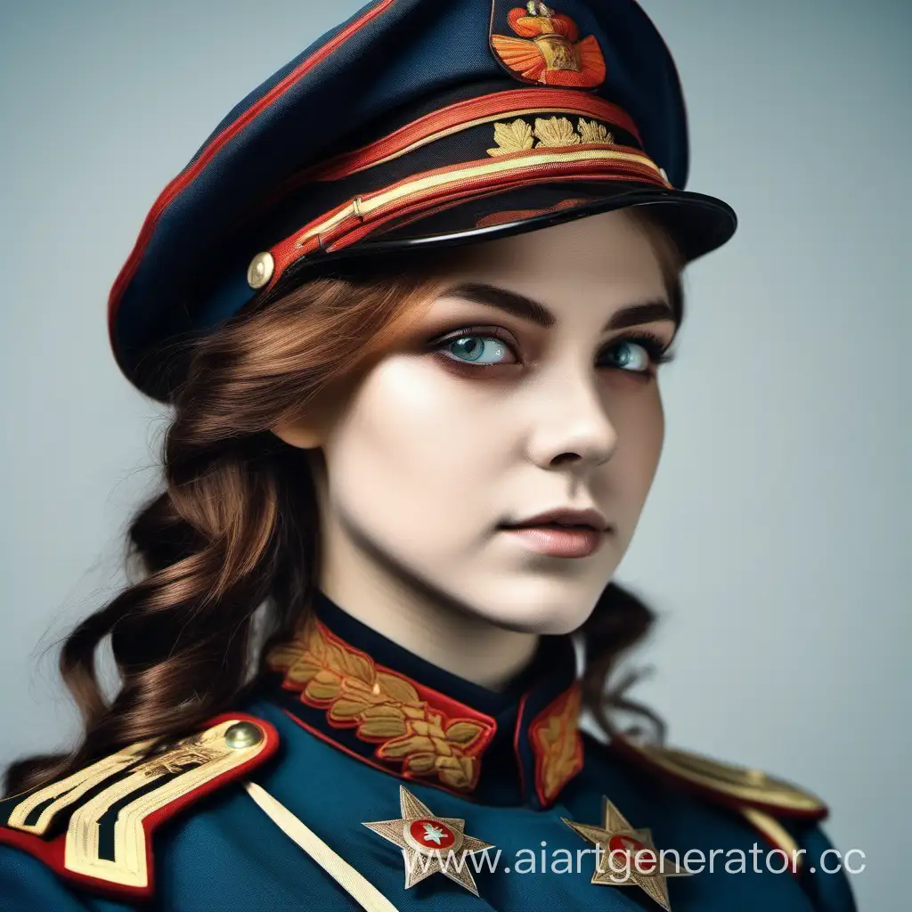 Closeup-Portrait-of-Young-Woman-in-Russian-Imperial-Army-Uniform-1916-Style