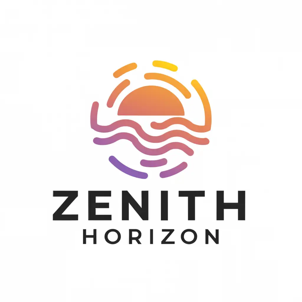 a logo design,with the text "Zenith horizon", main symbol:"Zenith Horizon" in bubble letters with the design of clouds, with a sunset over the water.,Moderate,be used in Internet industry,clear background
