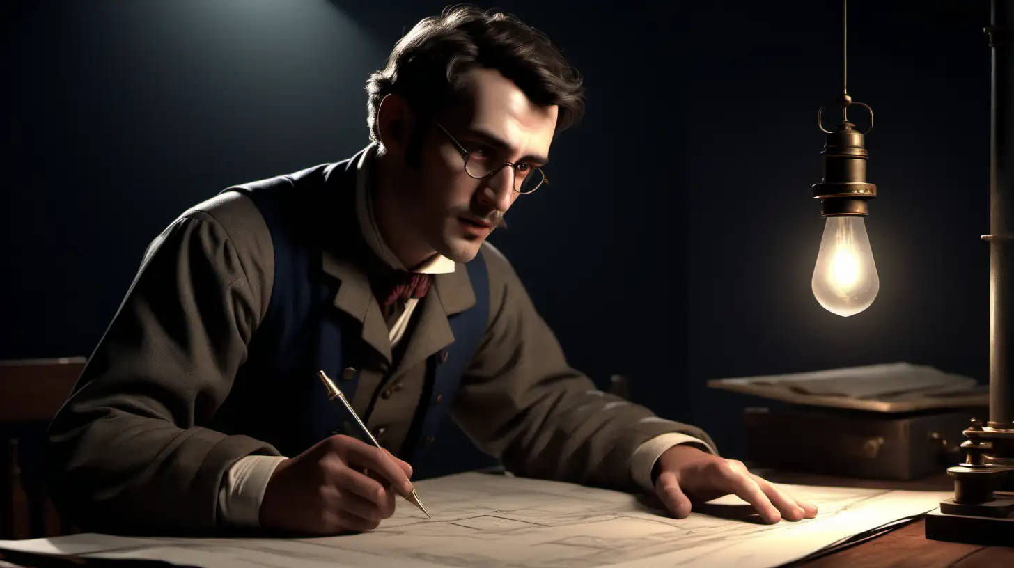 Cinematic 19th Century Engineer Examining Plans in HighDefinition 16K