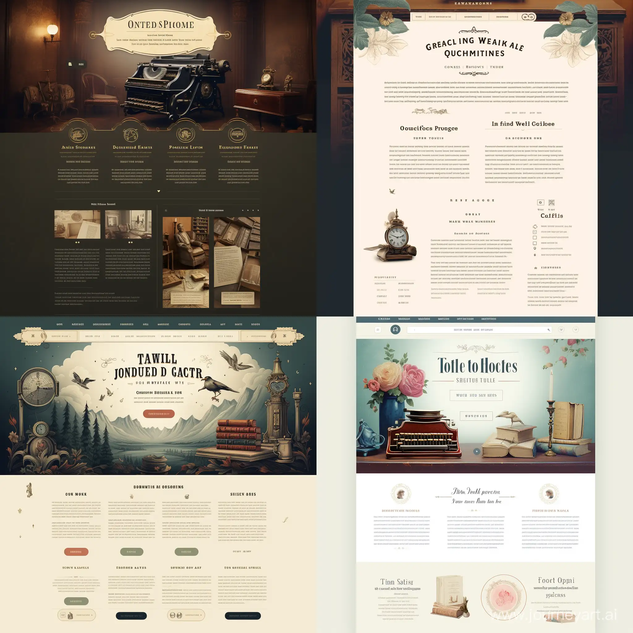 ui design for a vintage, book writing club, home page design