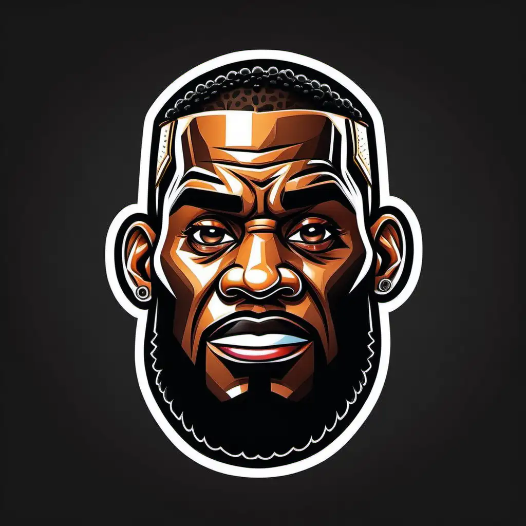 Cartoon LeBron Icon with Bold Outline on Transparent Background