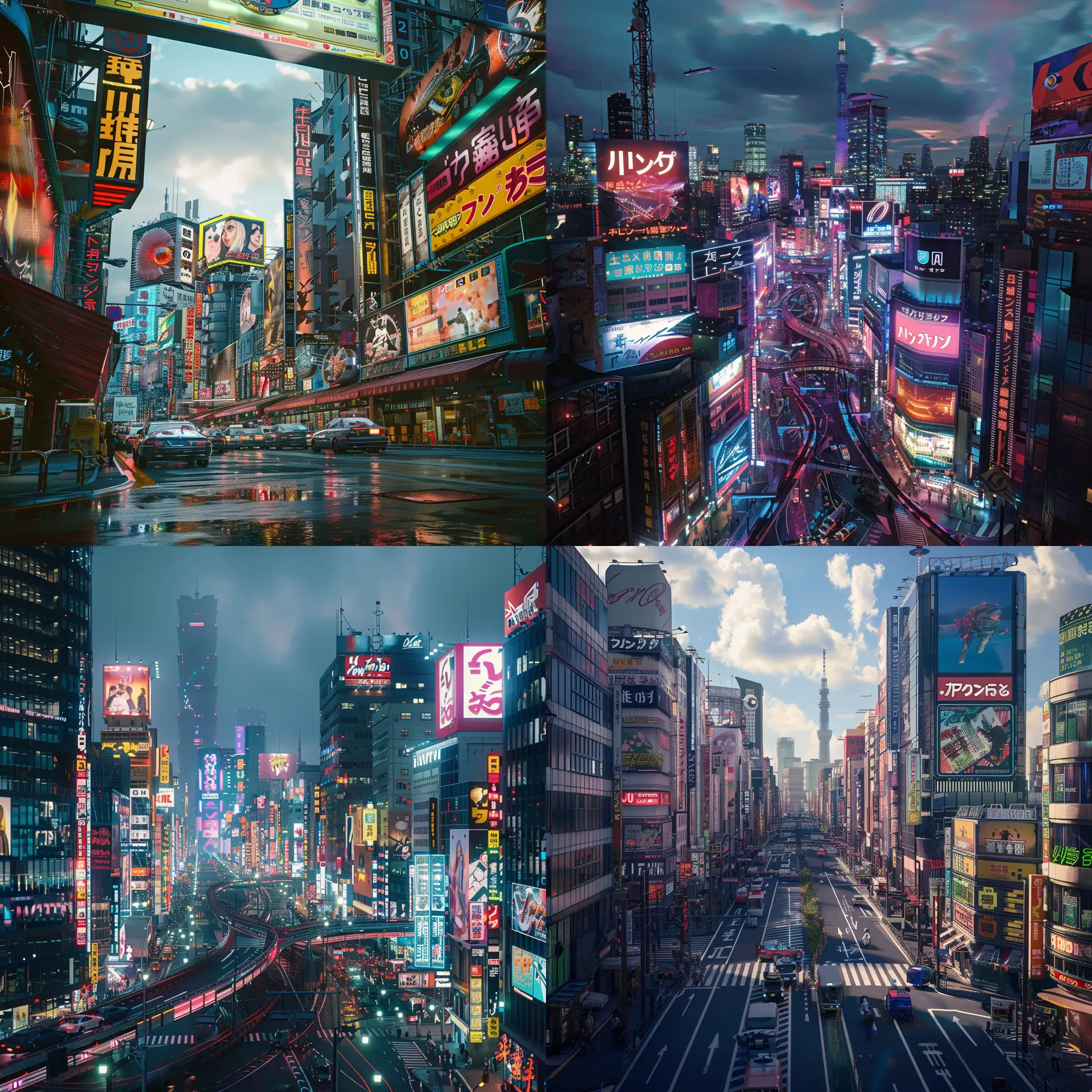 city shot of tokyo, cyberpunk world, colorful, realistic, anime