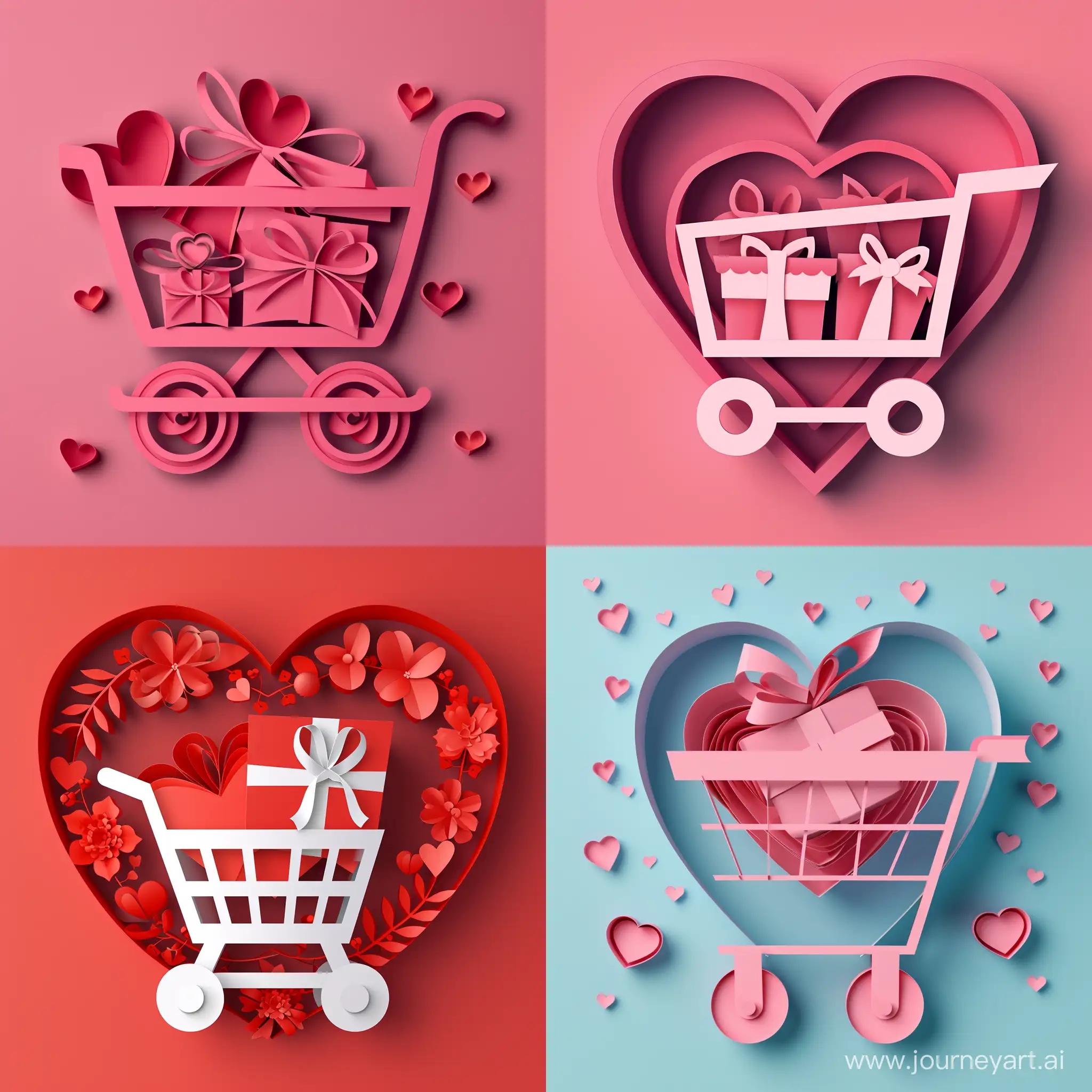 Romantic-Valentines-Day-Gift-Cart-Paper-Cut-Art-in-HighQuality-Vector-Style