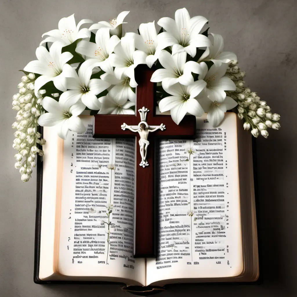 Sacred Cross Surrounded by Elegant White Flowers