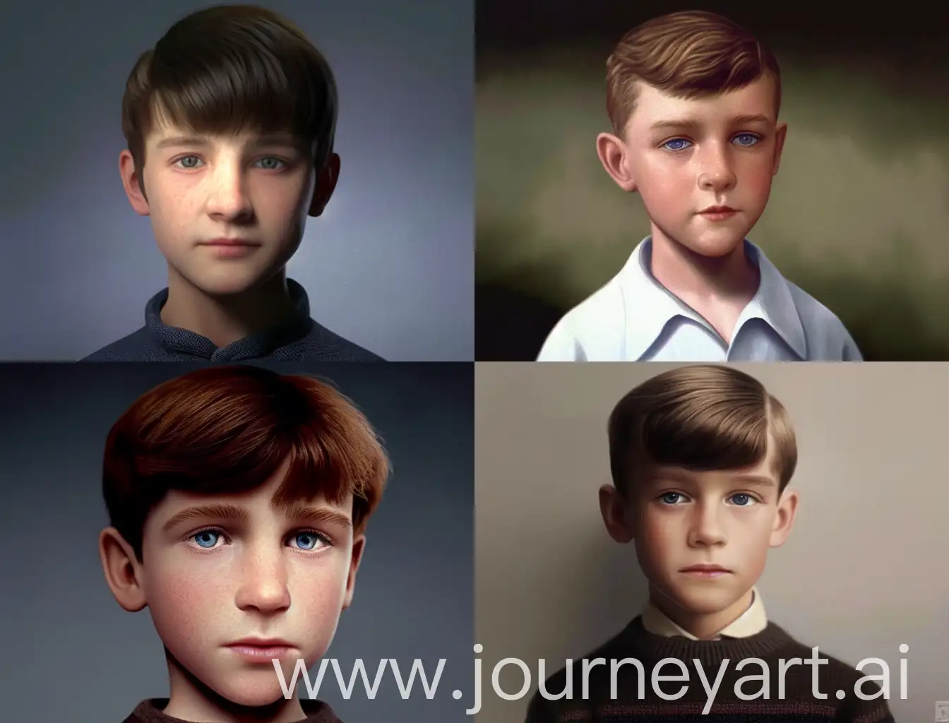 Made in a semi realistic style portrait a 1960s German boy ((Body: “Lean” + “Adequately built” + “Straight posture” + “Fair complexion” + “Small pimples” + “Scars on his hands from factory work”))] [(Hair: “Dark brown, neatly combed”)] [(Eyes: “Sharp, calculating blue eyes”)] [(Clothes: “Simple attire, often in shades of gray and red” + “Plain button-down shirts” + “Trousers”))
