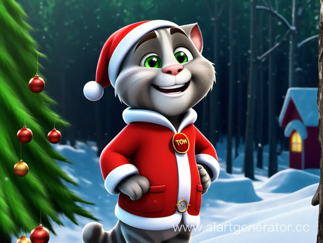 Talking-Tom-Wearing-Santa-Clauss-Coat-in-the-Enchanting-Forest
