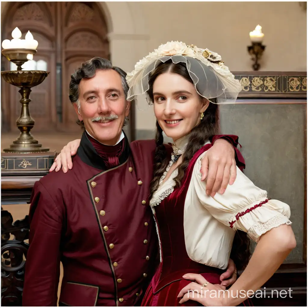 The man and the lady in victorian costume 