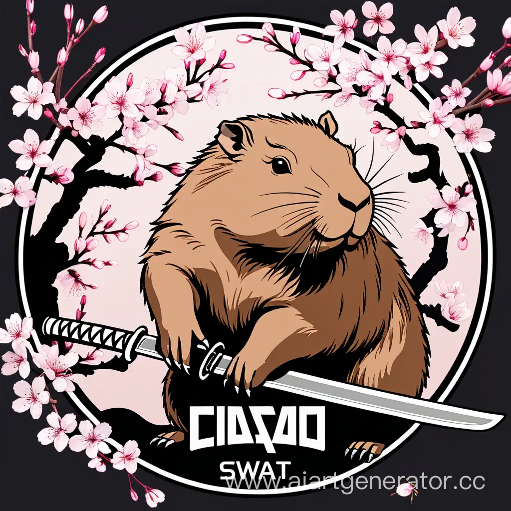 SWAT-Capybara-Logo-with-Blossoming-Cherry-Blossoms-and-Katanas