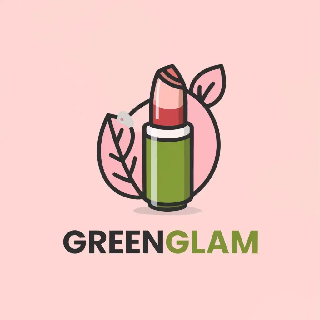 LOGO-Design-for-Greenglam-Elegant-Cosmetics-Theme-with-Lipstick-and-Spa-Industry-Aesthetics-on-a-Clear-Background