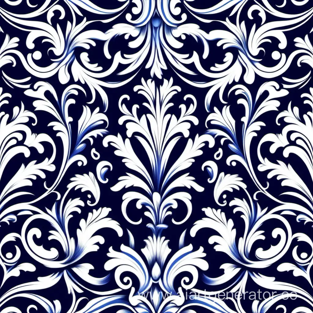 Floral-Baroque-Pattern-in-Elegant-White-and-Dark-Blue-Vector-Illustration
