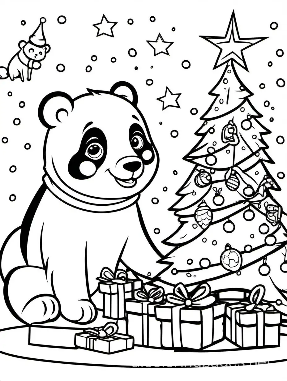 Adorable-Panda-Decorating-Christmas-Tree-with-Dog-and-Cat-Coloring-Page