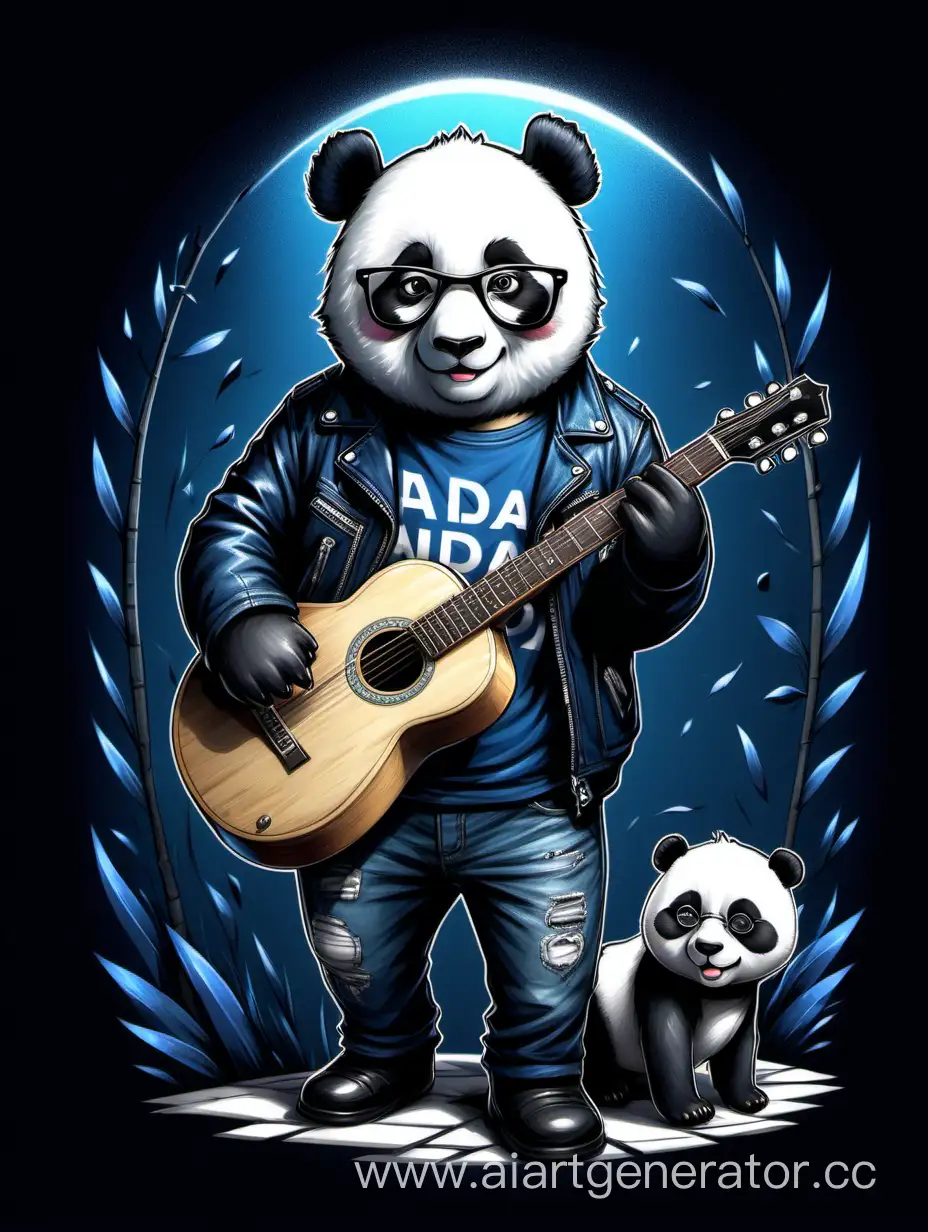 Stylish-Panda-and-Musical-Dog-TShirt-Design-in-Dark-Blue-White-and-Black