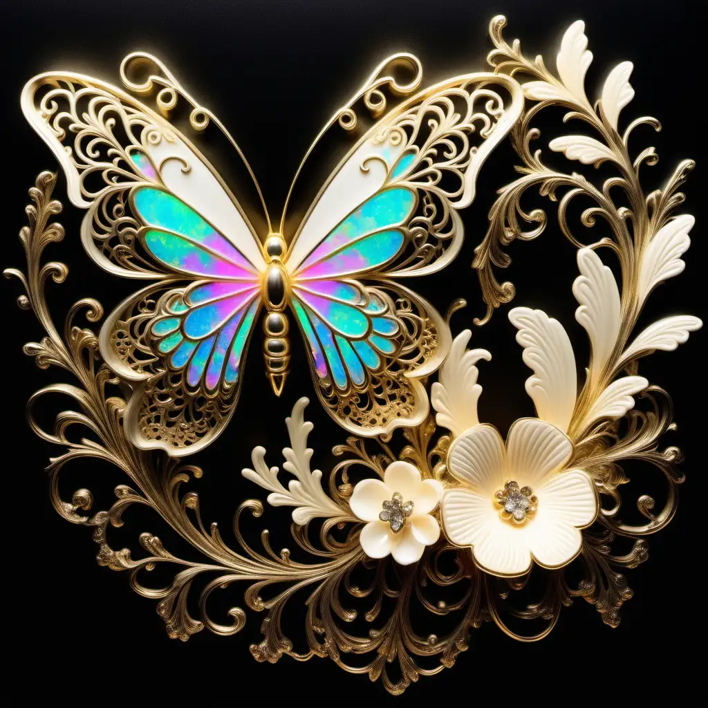Vibrant Neon Opal Colorsplash with Gold Ivory and Black Accents featuring Foxglove Flower and Butterfly