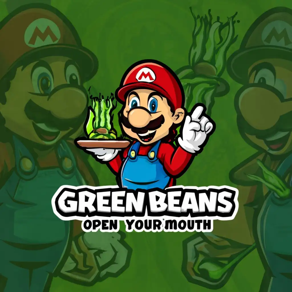 LOGO-Design-for-Marios-Green-Beans-Fun-and-Healthy-Dining-with-Super-Mario-and-Nutritious-Green-Beans-Theme