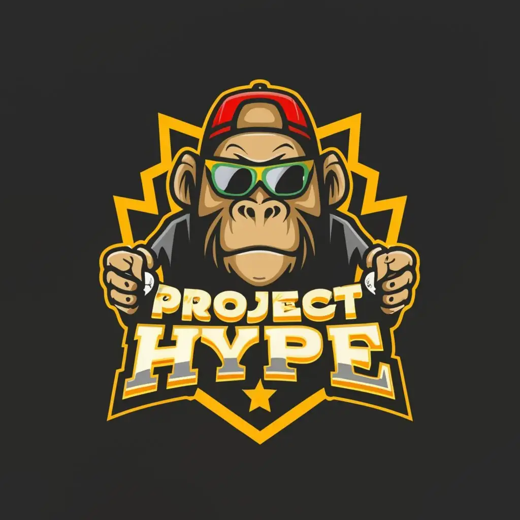 a logo design,with the text 'Project Hype', main symbol:ape wearing streetwear,Moderate,be used in Retail industry,white background