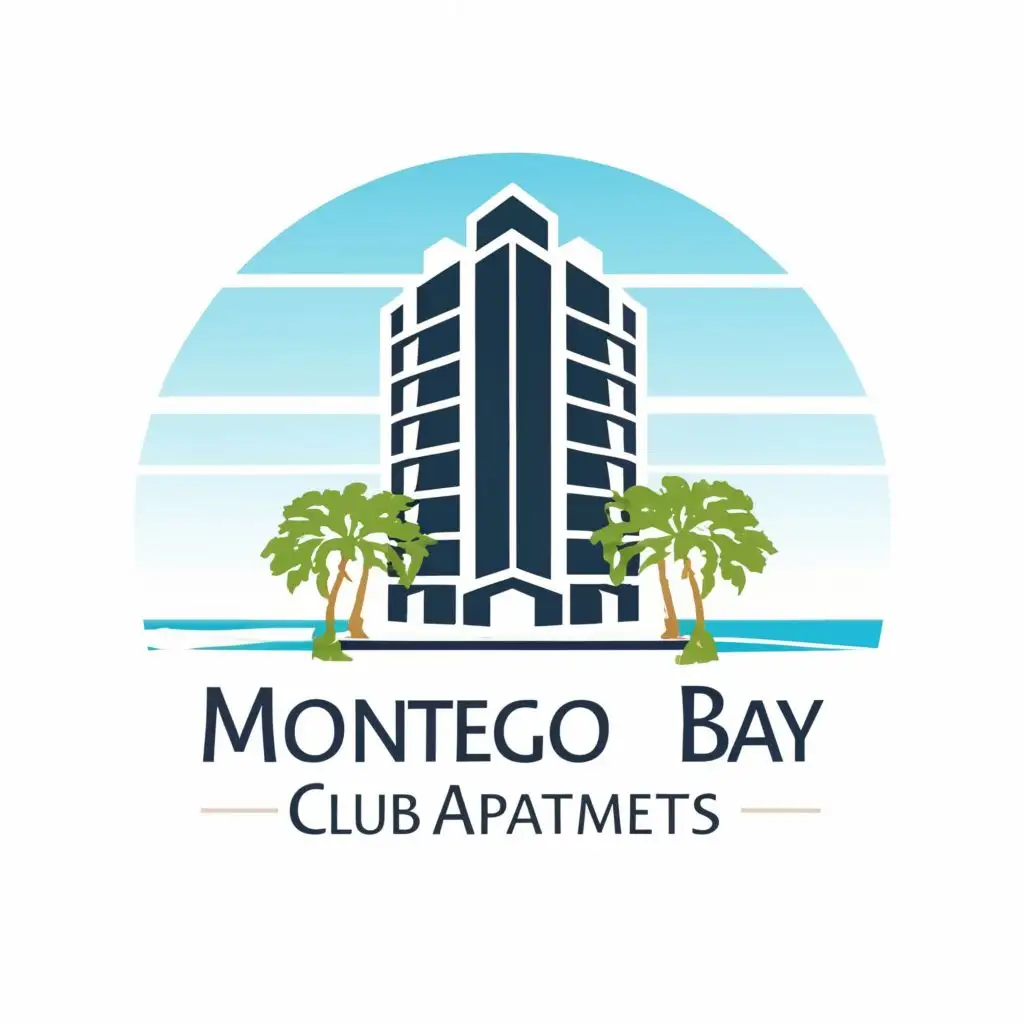 logo, Tall building next to the sea, with the text "Montego Bay Club Apartments", typography, be used in Travel industry