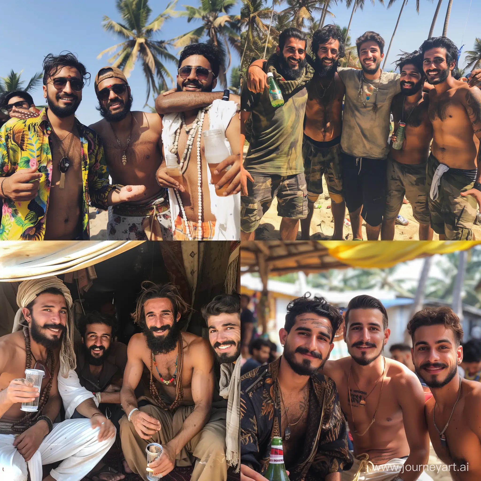 Afghan guys are partying in Goa --v 6 --ar 1:1 --no 70342