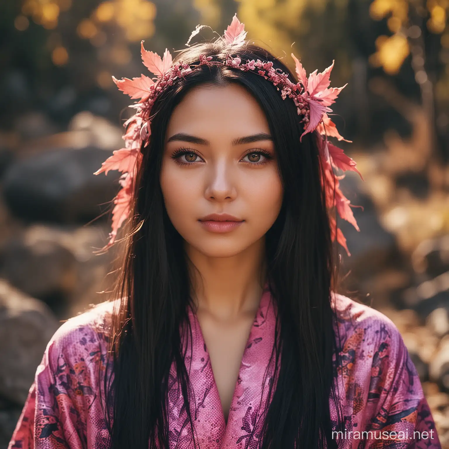 32K（tmasterpiece，k hd，hyper HD，32K）Long flowing black hair，Yellowstone，Tongzhou girl ，Flame protector（realisticlying：1.4），Python pattern robe，Purple-pink tiara，The leaves flutter，The canyon background is pure，Hold your head high，Be proud，The nostrils look at people， A high resolution， the detail，autumnal， RAW photogr， Sharp Re， Nikon D850 Film Stock Photo by Jefferies Lee 4 Kodak Portra 400 Camera F1.6 shots, Rich colors, ultra-realistic vivid textures, Dramatic lighting, Unreal Engine Art Station Trend, cinestir 800，Hold your head high，Be proud，The nostrils look at people