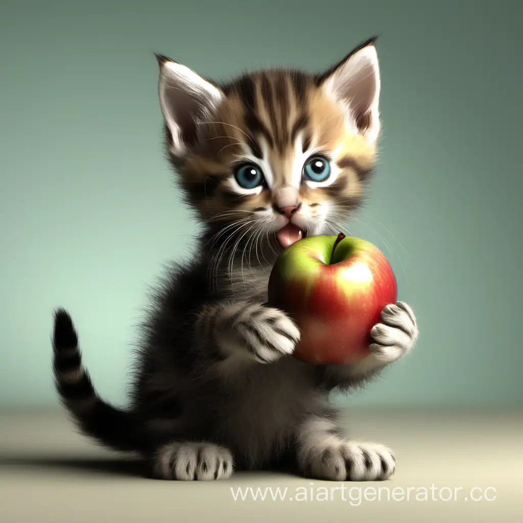 котенок с яблоком