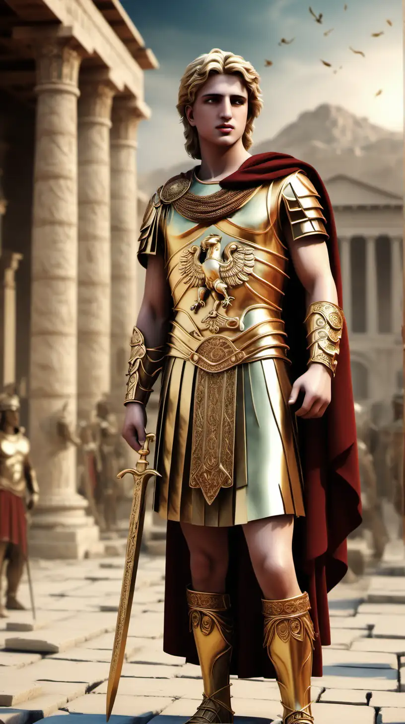 Young Alexander the Great in Royal Attire Ancient City Portrait