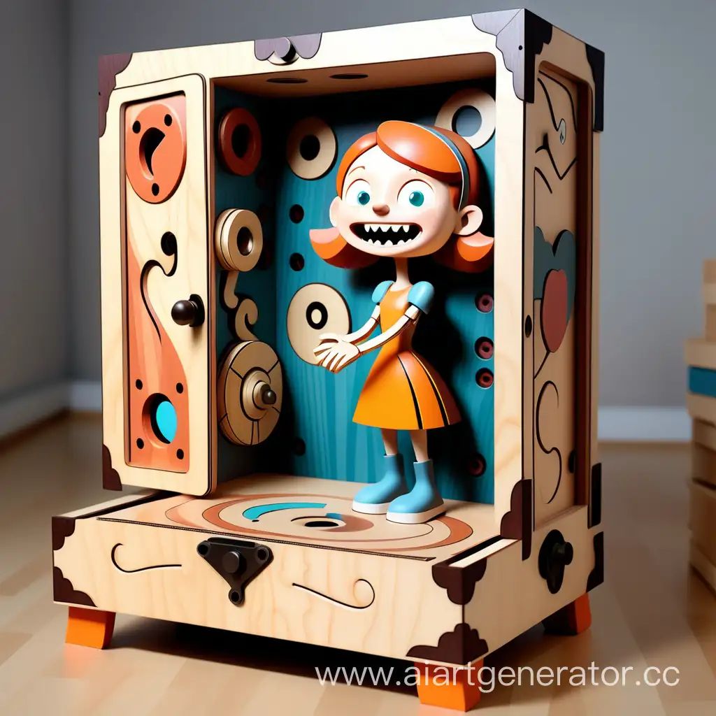 Enchanting-Quest-Box-Whimsical-Mechanical-Plywood-Cartoons-Inspire-Childrens-Kindness-with-Riddles