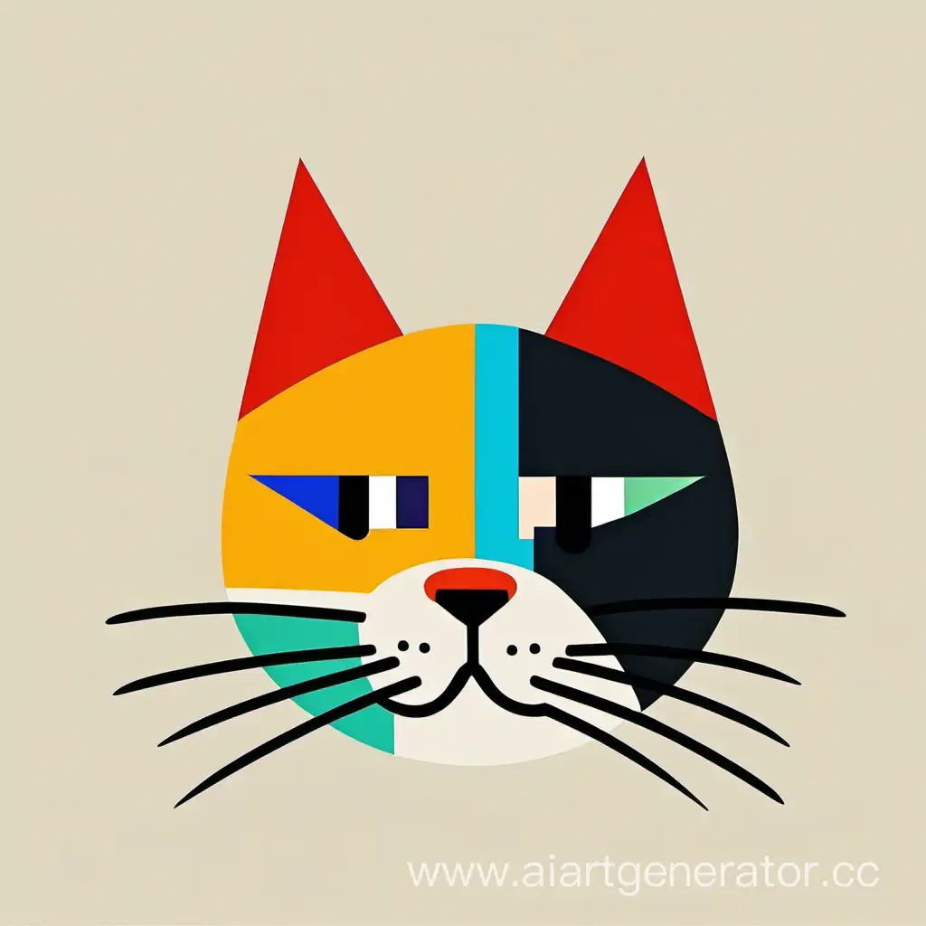 Multicolored-Minimalist-Cat-Face-Raster-Drawing