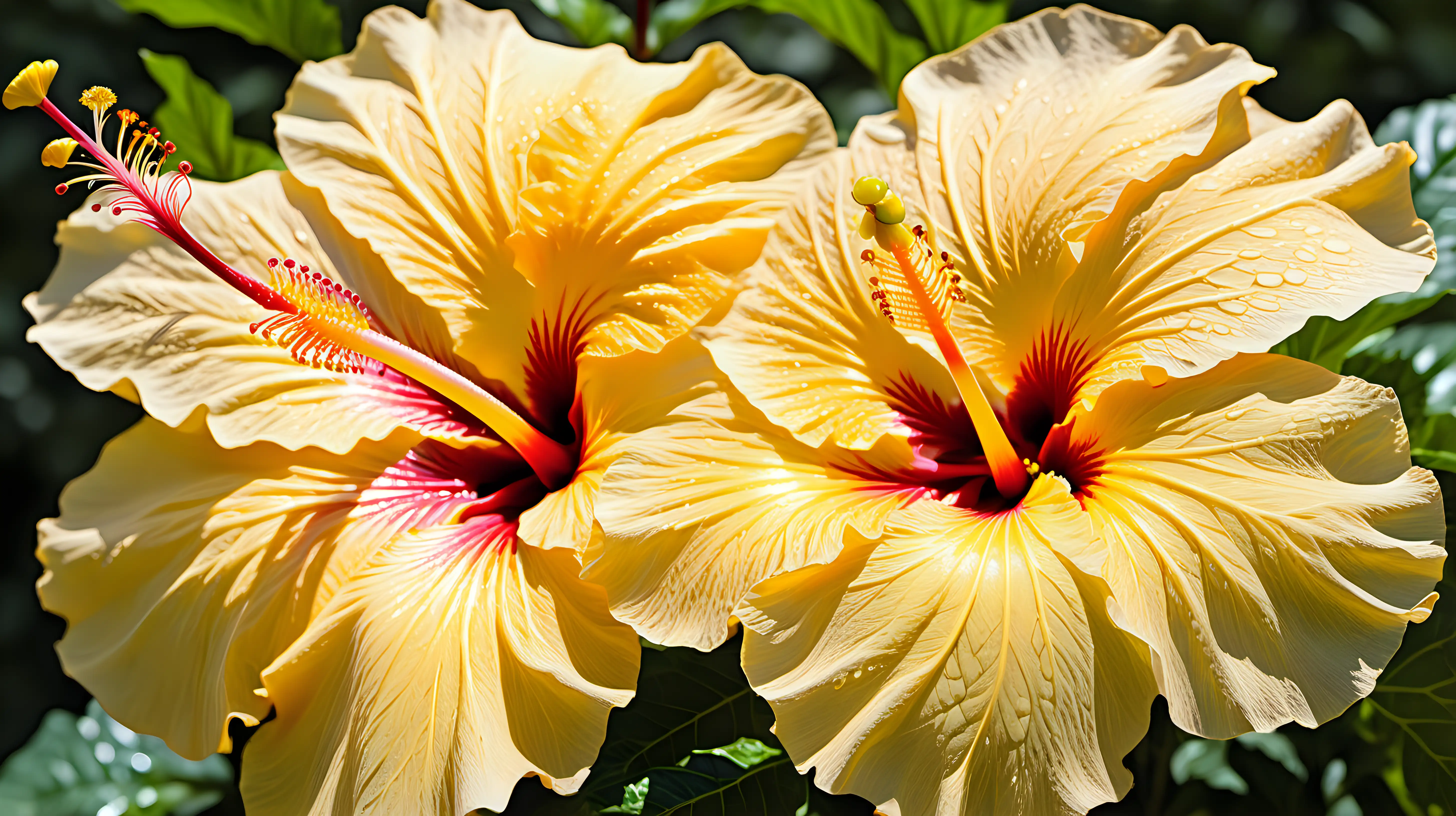 Vibrant Summer Bloom Captivating Details of a Large Yellow Hibiscus Flower