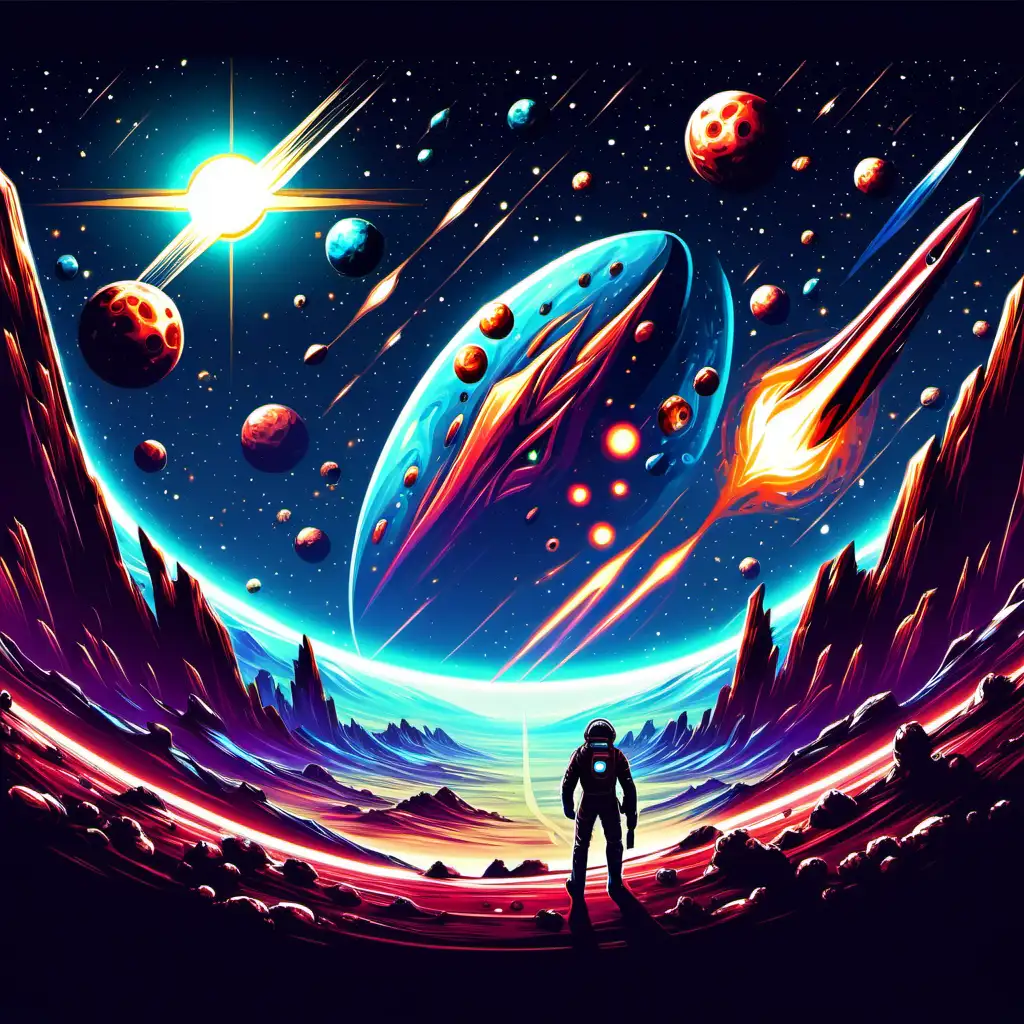 Teammates Gaming in a Futuristic Landscape Vector Space