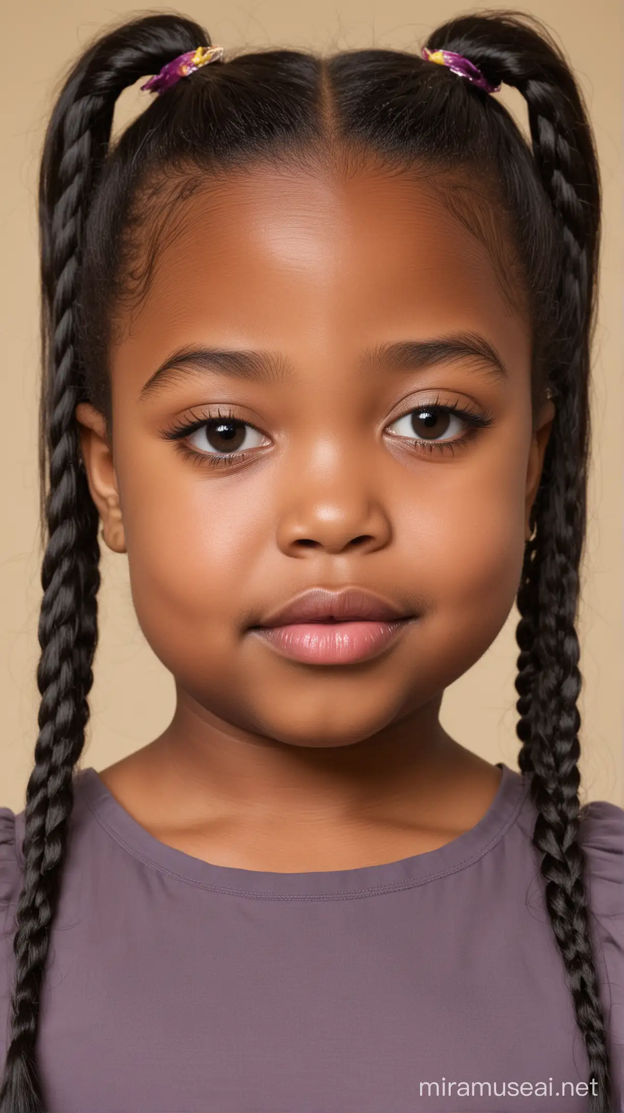 Portrait of a 6YearOld Black Girl in Traditional Attire with Long Pigtail