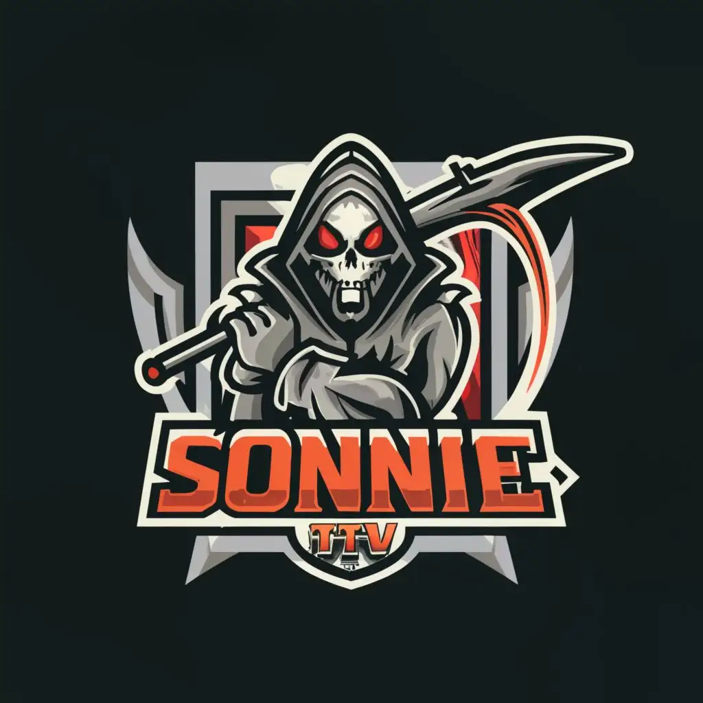 a logo design,with the text "Sonnie-ttv", main symbol:Grim Reaper, Death Knight, Red, Black, White, Bright,Moderate,clear background